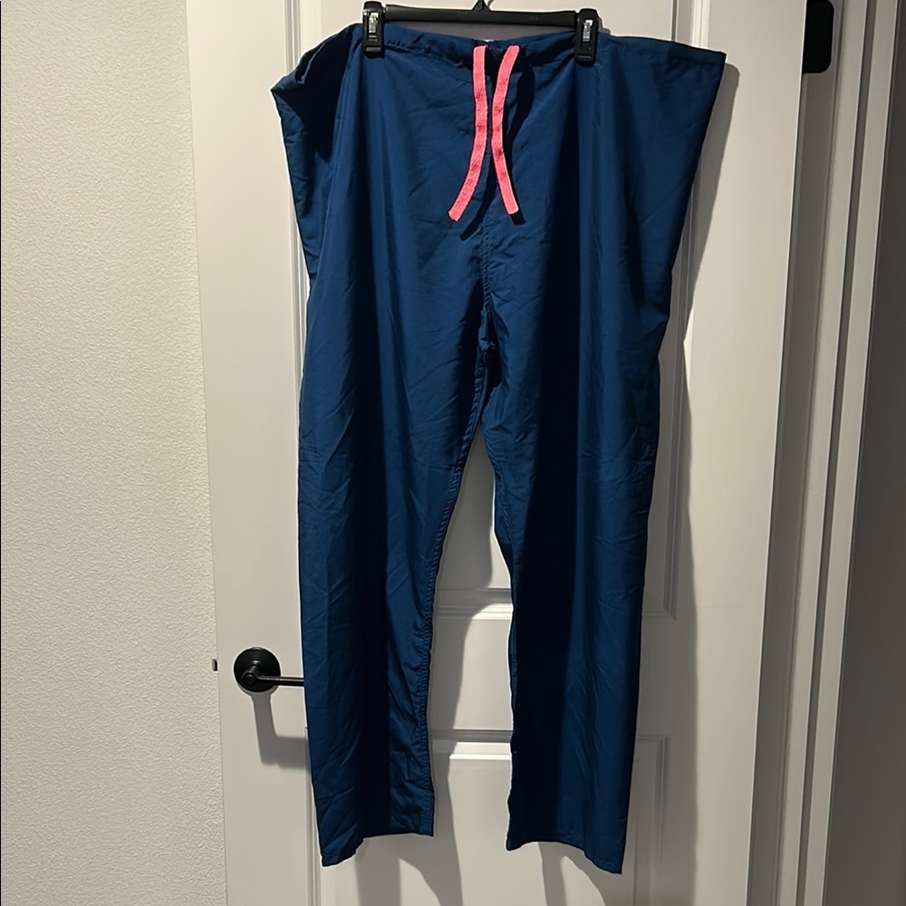 Worklon Women’s Blue Nursing Scrub Pants with Pink Drawstring